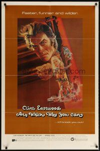2j044 ANY WHICH WAY YOU CAN 1sh '80 cool artwork of Clint Eastwood by Bob Peak!