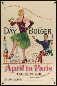 2j048 APRIL IN PARIS 1sh '53 pretty Doris Day and wacky Ray Bolger in France!