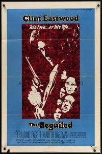 2j076 BEGUILED 1sh '71 cool psychedelic art of Clint Eastwood & Geraldine Page, Don Siegel