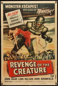 2j001 REVENGE OF THE CREATURE 1sh '55 art of the monster holding sexy girl by Reynold Brown!