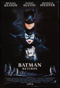 2m085 BATMAN RETURNS DS int'l advance 1sh '92 Michael Keaton, Danny DeVito, Michelle Pfeiffer!