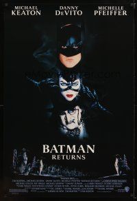 2m083 BATMAN RETURNS 1sh '92 cool image of Michael Keaton, Danny DeVito, Michelle Pfeiffer!