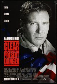 2m153 CLEAR & PRESENT DANGER advance 1sh '94 great portrait of Harrison Ford and American flag!