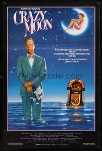 2m170 CRAZY MOON 1sh '86 Gray art of Kiefer Sutherland standing with flowers in ocean!