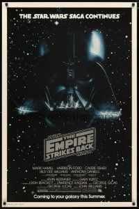 2m229 EMPIRE STRIKES BACK advance 1sh '80 cool c/u image of Darth Vader head in space!