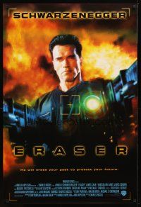 2m233 ERASER int'l 1sh '96 cool image of Arnold Schwarzenegger with two giant guns!