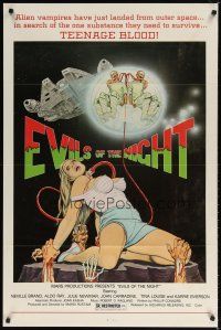 2m242 EVILS OF THE NIGHT 1sh '85 Tom Tierney art of sexy girl in peril & ghouls!