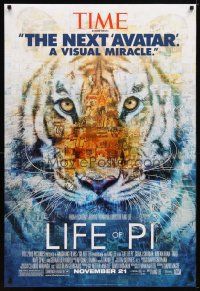 2m439 LIFE OF PI style B advance DS 1sh '12 cool collage image of tiger!