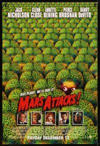 2m475 MARS ATTACKS! advance DS 1sh '96 directed by Tim Burton, great image of many alien brains!