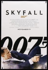 2m677 SKYFALL advance DS 1sh '12 cool image of Daniel Craig as James Bond on back shooting gun!