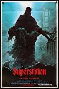 2m733 SUPERSTITION 1sh '82 art of ghoulish figure carrying girl, you should have believed!