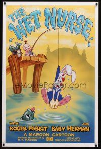 2m812 WET NURSE Kilian 1sh '88 Baby Herman goes fishing w/Roger Rabbit as the bait!
