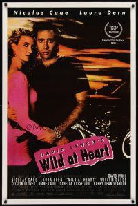 2m818 WILD AT HEART 1sh '90 David Lynch, sexiest image of Nicolas Cage & Laura Dern!