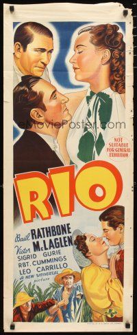 2p235 RIO long Aust daybill '39 cool art of Rathbone, McLaglen, Gurie, Robert Cummings, Carrillo!