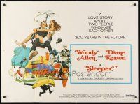 2p527 SLEEPER British quad '74 Woody Allen, Diane Keaton, futuristic comedy art by McGinnis!