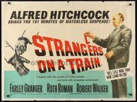 2p535 STRANGERS ON A TRAIN British quad R58 Hitchcock, Farley Granger & Robert Walker murder pact!