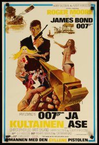 2p005 MAN WITH THE GOLDEN GUN Finnish R80s art of Roger Moore as James Bond by Robert McGinnis!