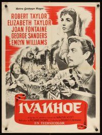 2p421 IVANHOE French 23x32 R60s art of pretty Elizabeth Taylor, Robert Taylor & Joan Fontaine!