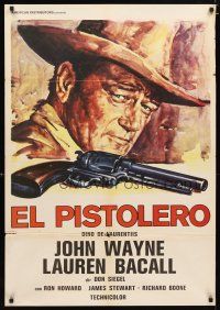 2p075 SHOOTIST Spanish Italian 1sh '78 cool different artwork of cowboy John Wayne & revolver!