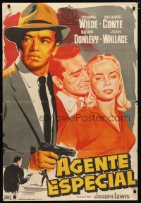 2p132 BIG COMBO Spanish '55 art of Cornel Wilde & sexy Jean Wallace, classic film noir!