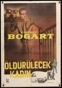 2p052 ENFORCER Turkish '51 art of Humphrey Bogart climbing stairs with gun in hand!