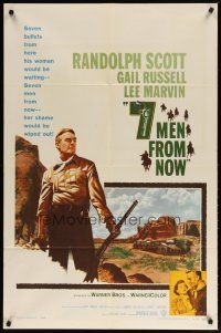 2t007 7 MEN FROM NOW 1sh '56 Budd Boetticher, great full-length art of Randolph Scott with rifle!