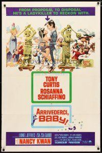 2t047 ARRIVEDERCI, BABY 1sh '66 Tony Curtis is a ladykiller, great wacky Jack Davis art!