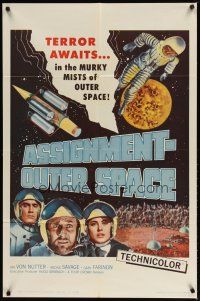 2t050 ASSIGNMENT-OUTER SPACE 1sh '62 Antonio Margheriti directed, Italian sci-fi Space Men!