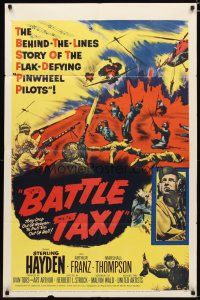 2t069 BATTLE TAXI 1sh '55 Sterling Hayden, Arthur Franz, fiery action art of helicopter rescue!