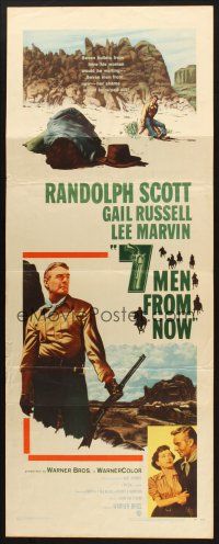 2w336 7 MEN FROM NOW insert '56 Budd Boetticher, great image of Randolph Scott with rifle!