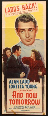 2w356 AND NOW TOMORROW insert '44 great headshot of Dr. Alan Ladd, plus pretty Loretta Young!