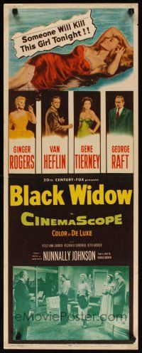 2w393 BLACK WIDOW insert '54 Ginger Rogers, Gene Tierney, Van Heflin, George Raft, sexy art!