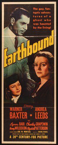 2w468 EARTHBOUND insert '40 ghost Warner Baxter, Andrea Leeds, directed by Irving Pichel!