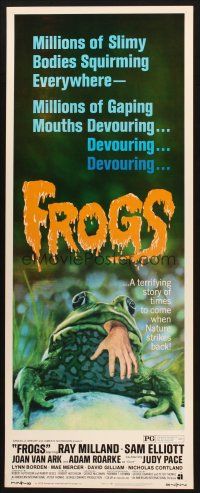 2w496 FROGS insert '72 great horror art of man-eating amphibian with human hand hanging from mouth
