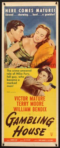 2w500 GAMBLING HOUSE insert '51 art of Victor Mature lusting after Terry Moore, William Bendix!