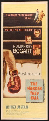 2w524 HARDER THEY FALL insert '56 Humphrey Bogart, Rod Steiger, cool boxing artwork!