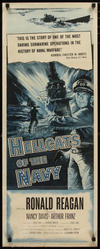 2w532 HELLCATS OF THE NAVY insert '57 art of Ronald Reagan in the only movie he made with Nancy!