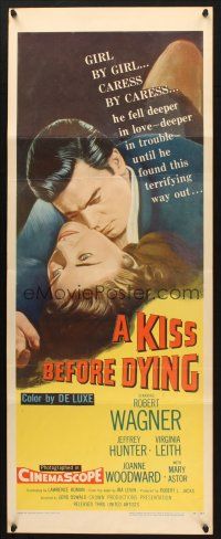 2w566 KISS BEFORE DYING insert '56 great close up art of Robert Wagner & Joanne Woodward!