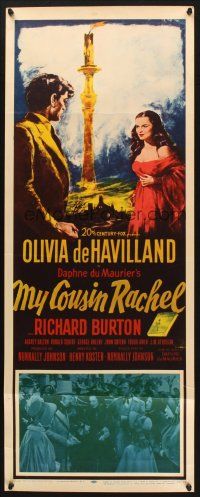 2w632 MY COUSIN RACHEL insert '53 artwork of pretty Olivia de Havilland & Richard Burton!