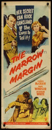 2w637 NARROW MARGIN insert '51 Richard Fleischer classic film noir, Charles McGraw, Marie Windsor