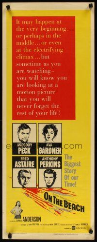 2w653 ON THE BEACH insert '59 art of Gregory Peck, Ava Gardner, Fred Astaire & Anthony Perkins!