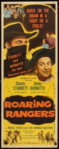 2w718 ROARING RANGERS insert '45 Charles Starrett as The Durango Kid, Smiley Burnette, Ed Cassidy!
