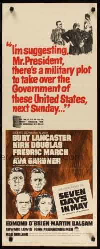 2w734 SEVEN DAYS IN MAY insert '64 art of Burt Lancaster, Kirk Douglas, Fredric March & Gardner!