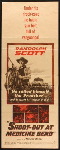 2w740 SHOOT-OUT AT MEDICINE BEND insert '57 Preacher Randolph Scott wrote his sermon in lead!