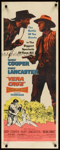 2w858 VERA CRUZ insert '55 best close up artwork of cowboys Gary Cooper & Burt Lancaster!