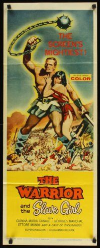2w869 WARRIOR & THE SLAVE GIRL insert '59 awesome artwork of gladiator & girl, mightiest epic!