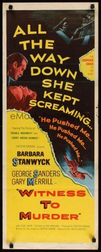 2w889 WITNESS TO MURDER insert '54 no one believes Barbara Stanwyck, except for the murderer!