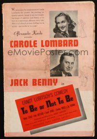 2y208 TO BE OR NOT TO BE pressbook '42 Carole Lombard, Jack Benny, directed by Ernst Lubitsch!