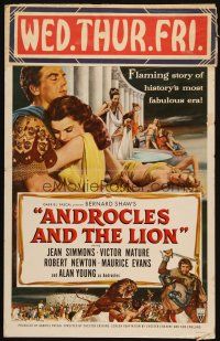 2y236 ANDROCLES & THE LION WC '52 artwork of Victor Mature holding Jean Simmons!
