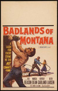 2y258 BADLANDS OF MONTANA WC '57 artwork of Rex Reason whipped for crimes he did not commit!